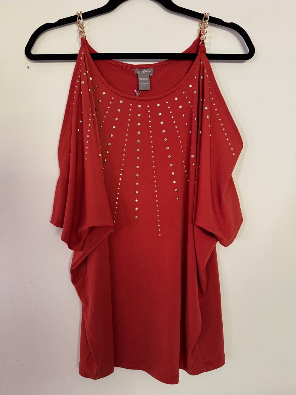 Burnt Orange Cold-Shoulder Studded Dress with Chain Straps